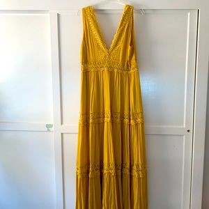 NWT summer boho yellow embroidered maxi dress